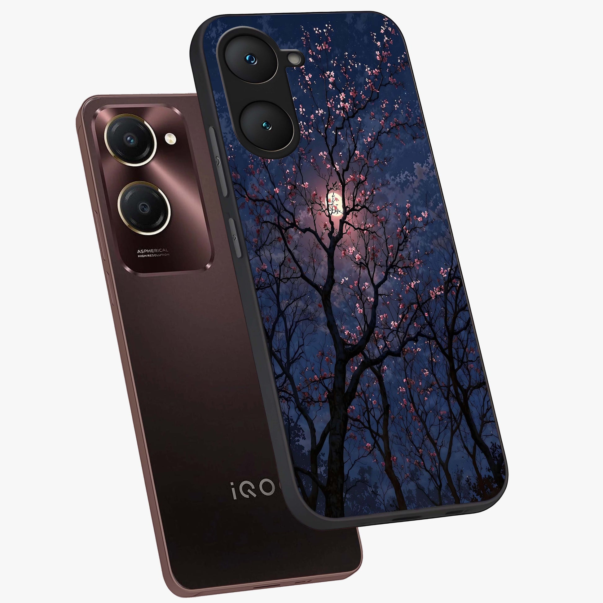 Twilight Sakura Serenade Glass Case displayed in angled mockup highlighting delicate sakura flower design with dreamy aesthetic.