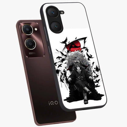 Uchiha Shadow Throne Glass Case displayed in angled mockup highlighting glowing aquatic design with celestial aesthetic.