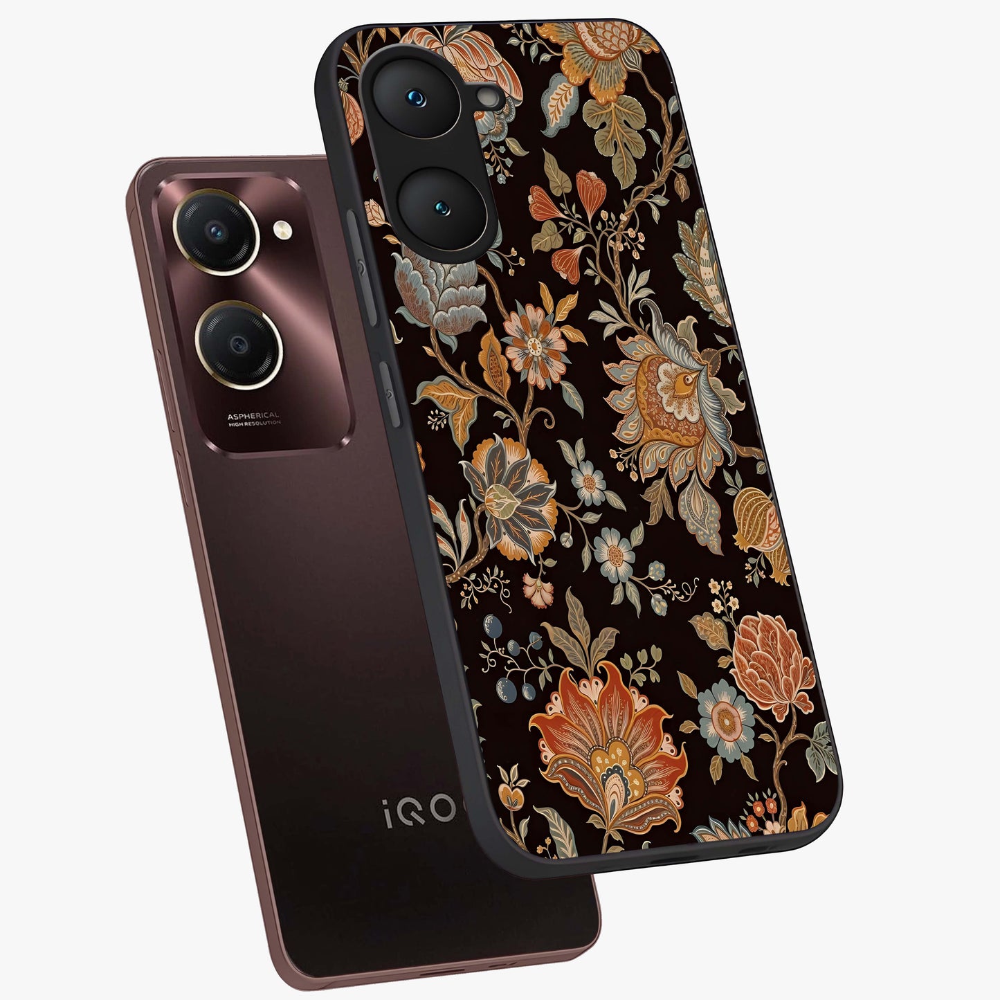 Vintage Floral Dream Glass Case displayed in angled mockup highlighting elegant vintage flower design with soft aesthetic style.