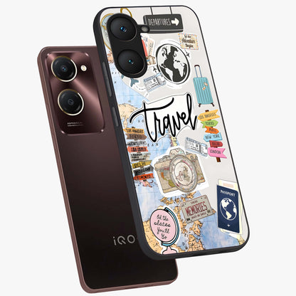 Wanderlust Journal Glass Case displayed in angled mockup highlighting adventure themed design with aesthetic travel vibe.