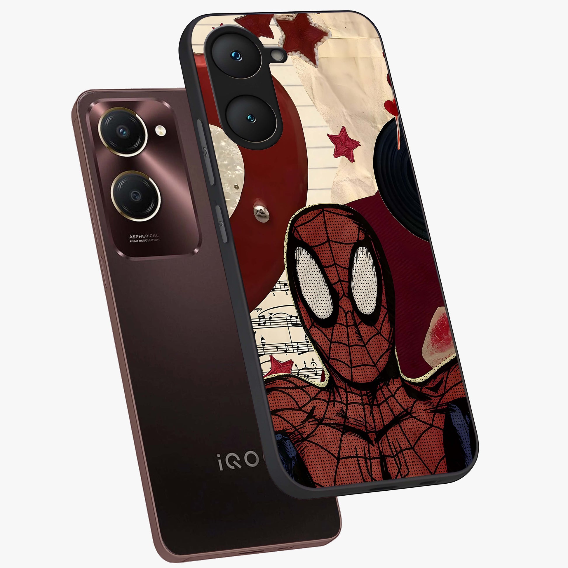 Web Warrior Vibes Glass Case displayed in angled mockup highlighting dynamic web design with comic style aesthetic.