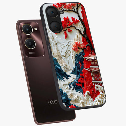 Whispers Of Sakura Waves Glass Case displayed in angled mockup highlighting flowing sakura design with soft floral aesthetic.