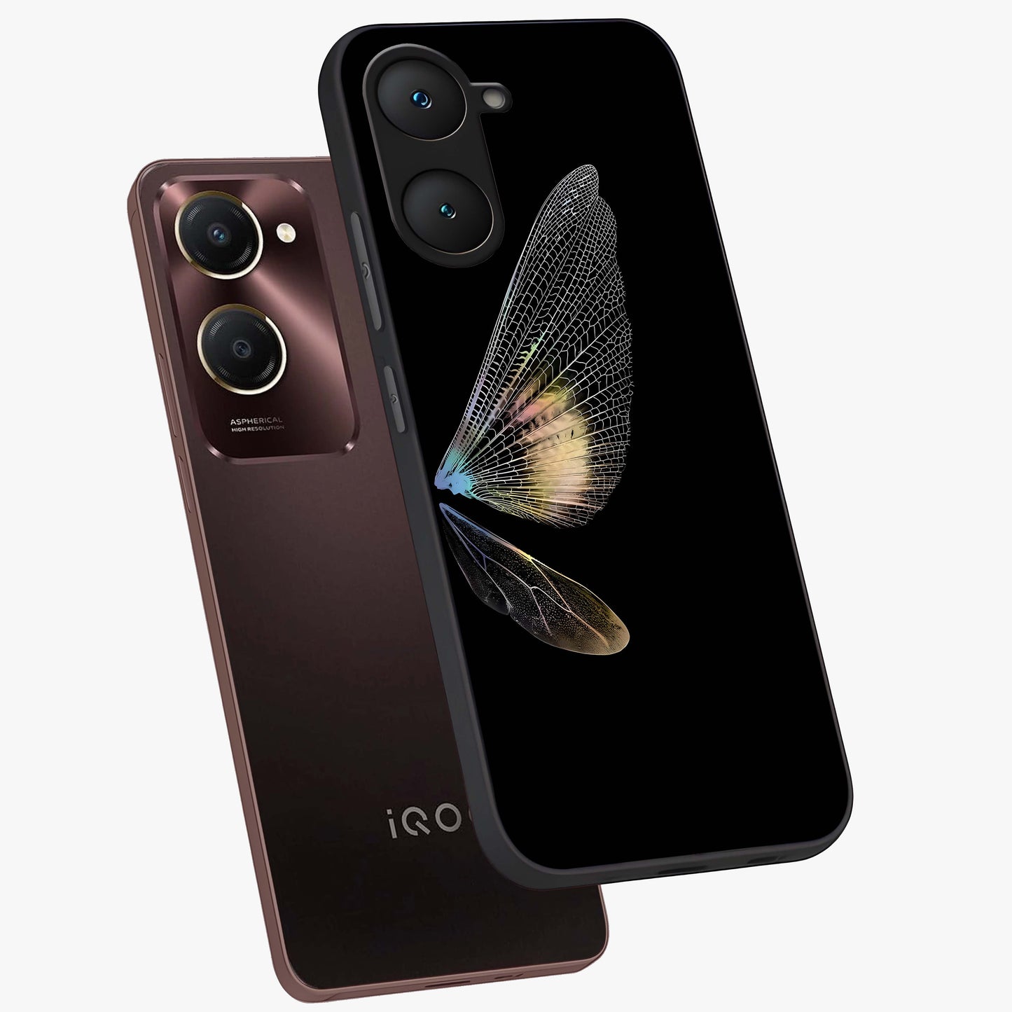 Whispers Of Wings Glass Case displayed in angled mockup highlighting soft feather design with celestial aesthetic style.