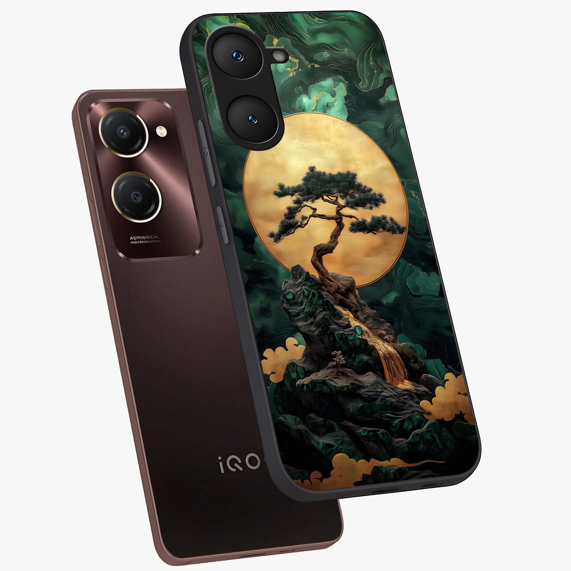 Zen Moon Rise Glass Case displayed in angled mockup highlighting peaceful lunar design with zen aesthetic style.