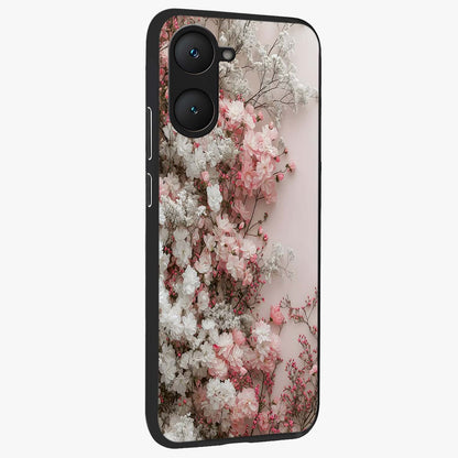 Blush Blossom Cloud Glass Case upright view showcasing calm floral cloud artwork with gentle dreamy theme.