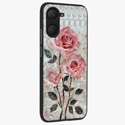 Blush Mosaic Bloom Glass Case upright view showcasing decorative floral mosaic artwork with stylish modern aesthetic.