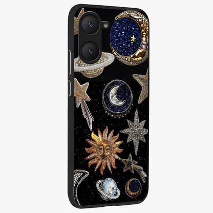Celestial Gem Constellations Glass Case upright view showcasing cosmic constellation artwork with celestial aesthetic style.