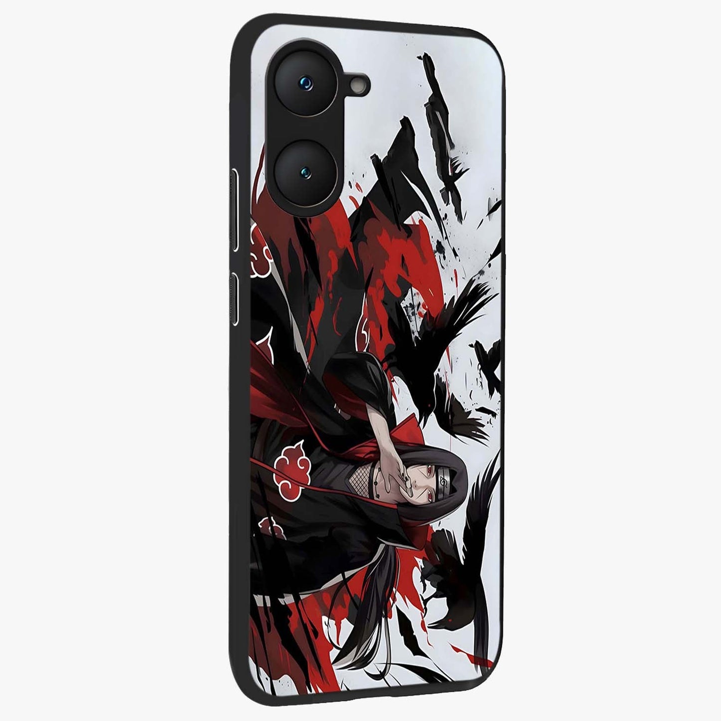 Crimson Crow Illusion Glass Case upright view showcasing striking crow illusion artwork with intense crimson theme.