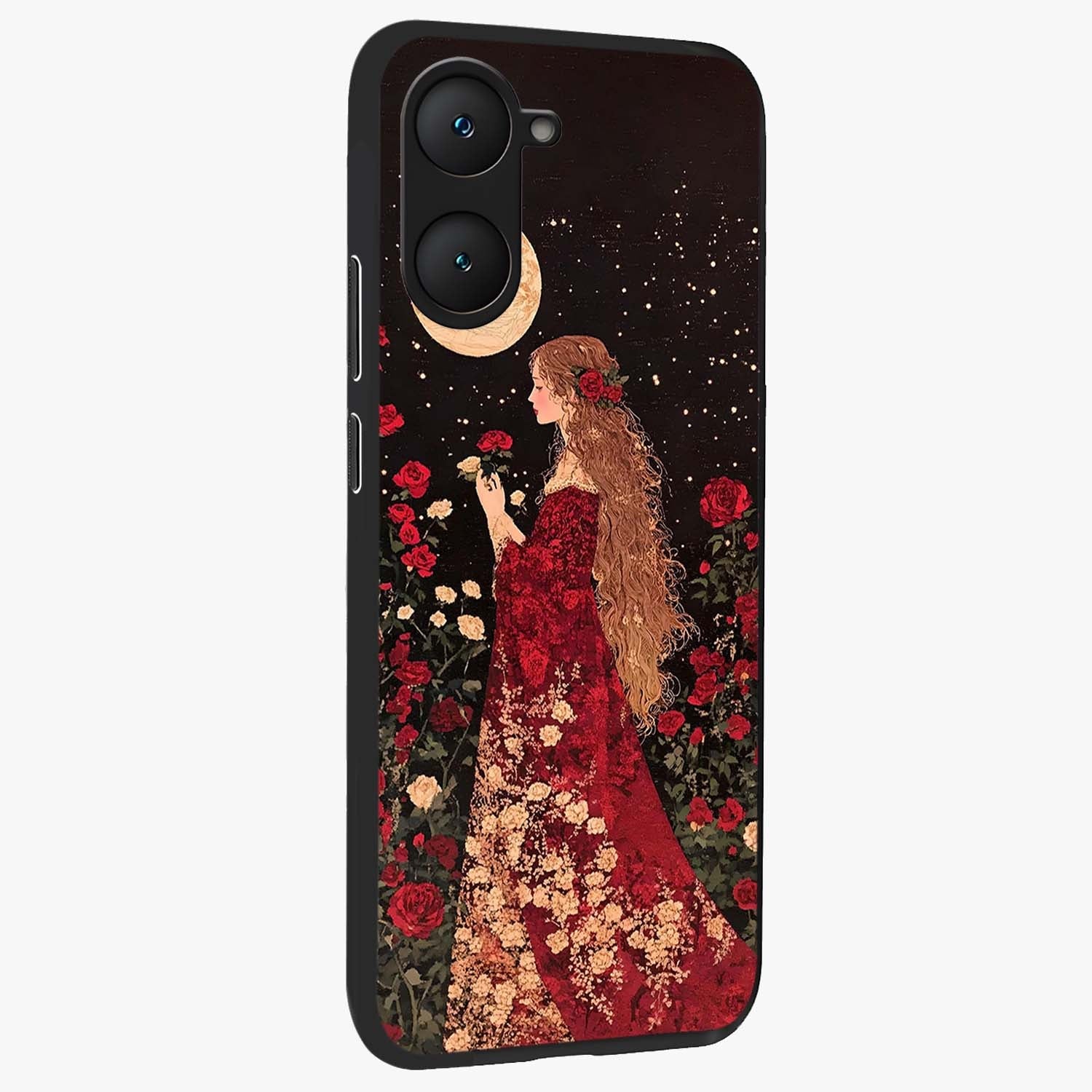 Crimson Dreams Glass Case upright view showcasing dreamy red toned artwork with modern aesthetic style.