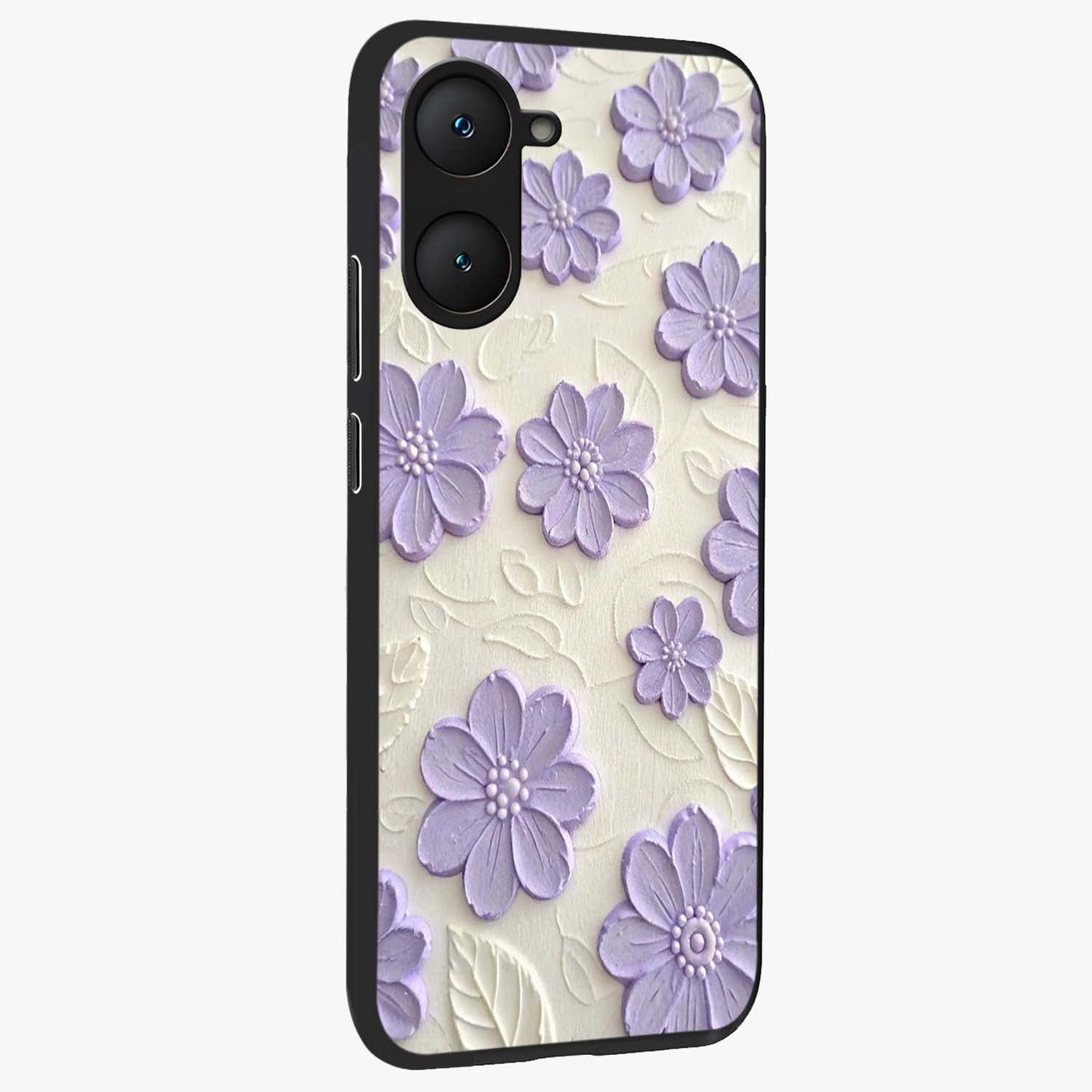 Floral Wall Art With Purple Flowers Glass Case upright view showcasing elegant purple flower artwork with decorative floral theme.