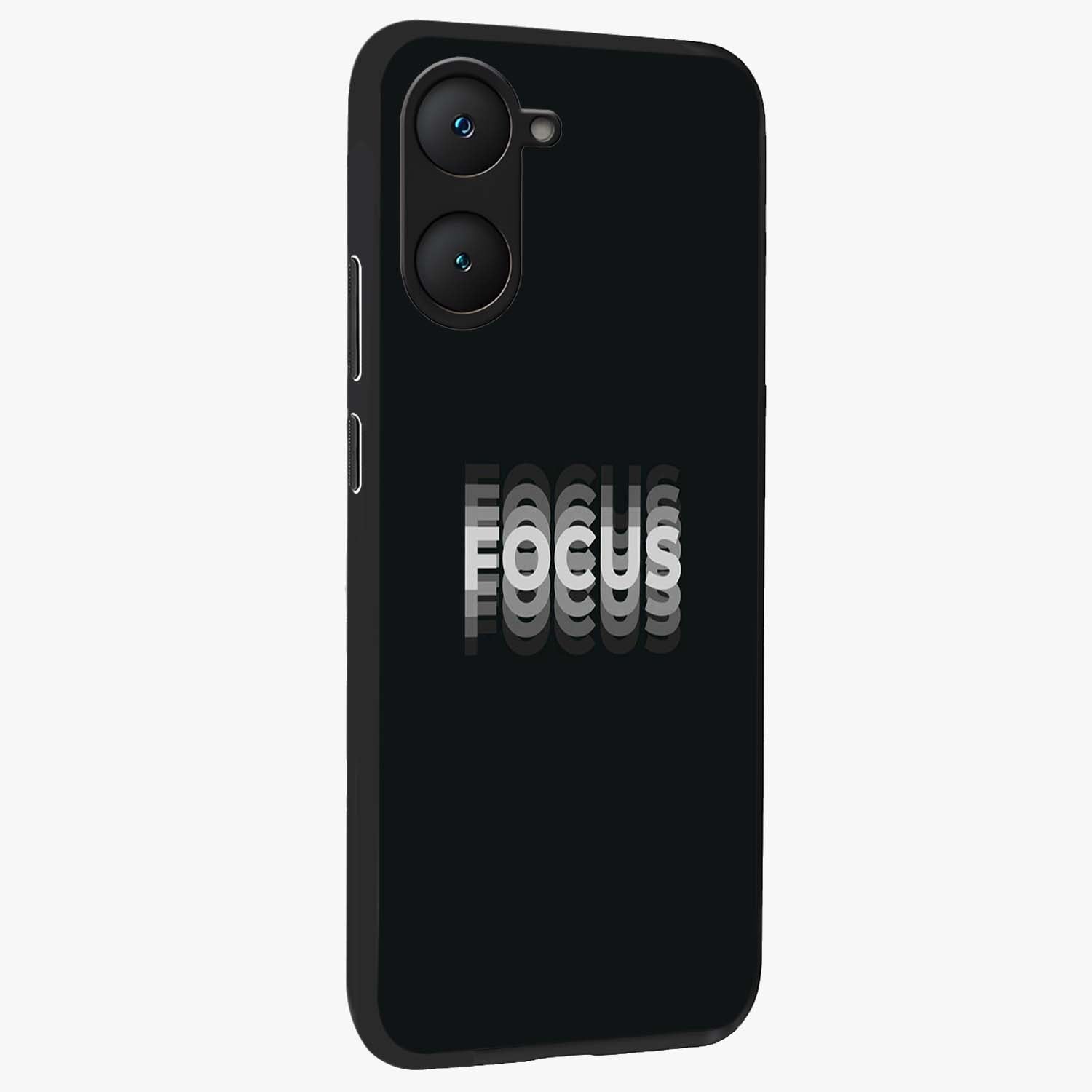 Focus Mode On Glass Case upright view showcasing strong typography statement with sleek motivational theme.