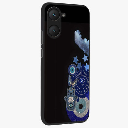 Galactic Charm Cluster Glass Case upright view showcasing glowing cosmic charm artwork with magical celestial style.