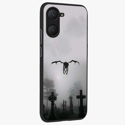 Graveyard Shadow Descent Glass Case upright view showcasing haunting graveyard artwork with dramatic dark theme.
