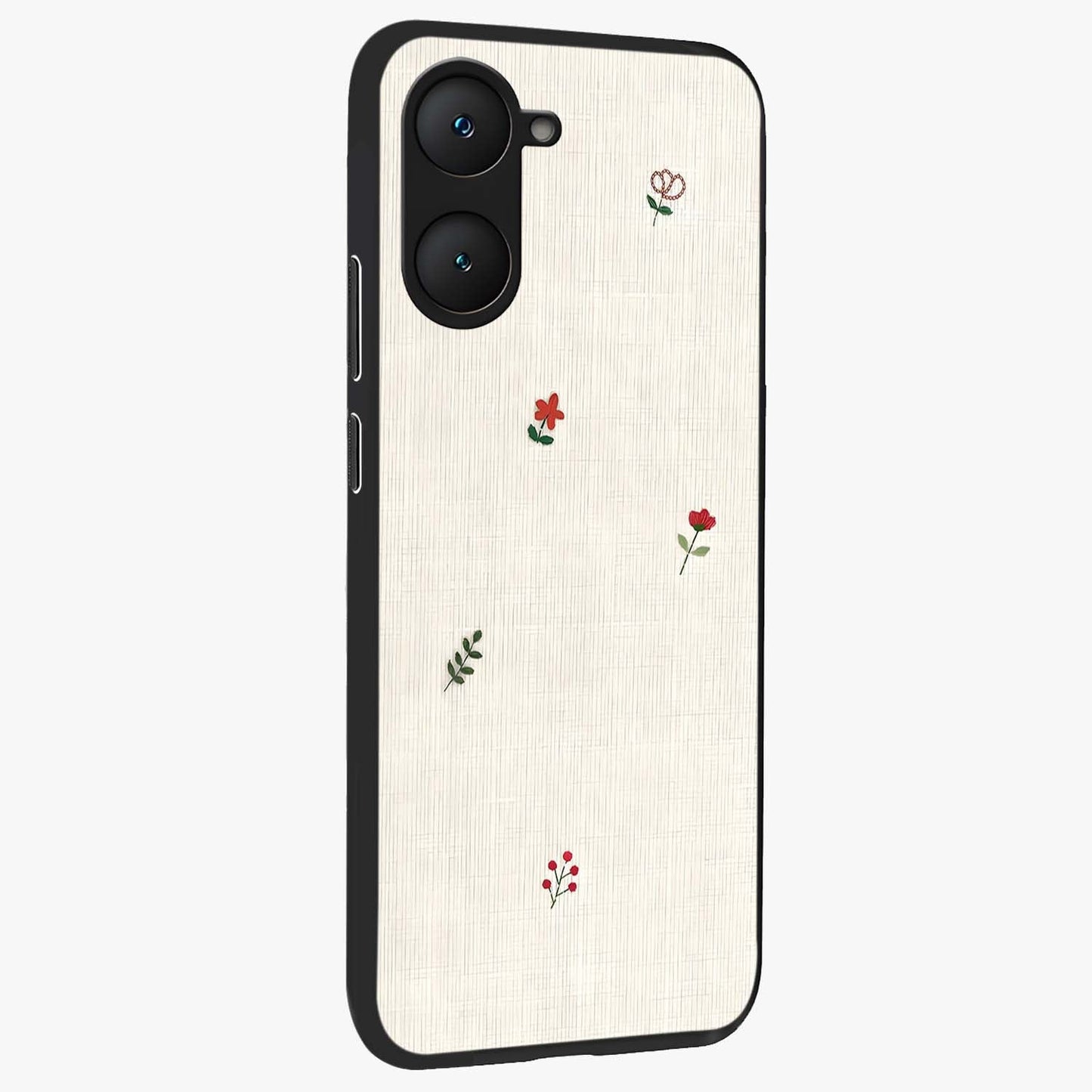 Minimalistic Blue With White Flower Pattern Glass Case upright view showcasing clean white flower artwork with calming blue theme.