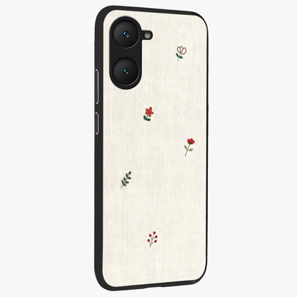 Minimalistic Blue With White Flower Pattern Glass Case upright view showcasing clean white flower artwork with calming blue theme.