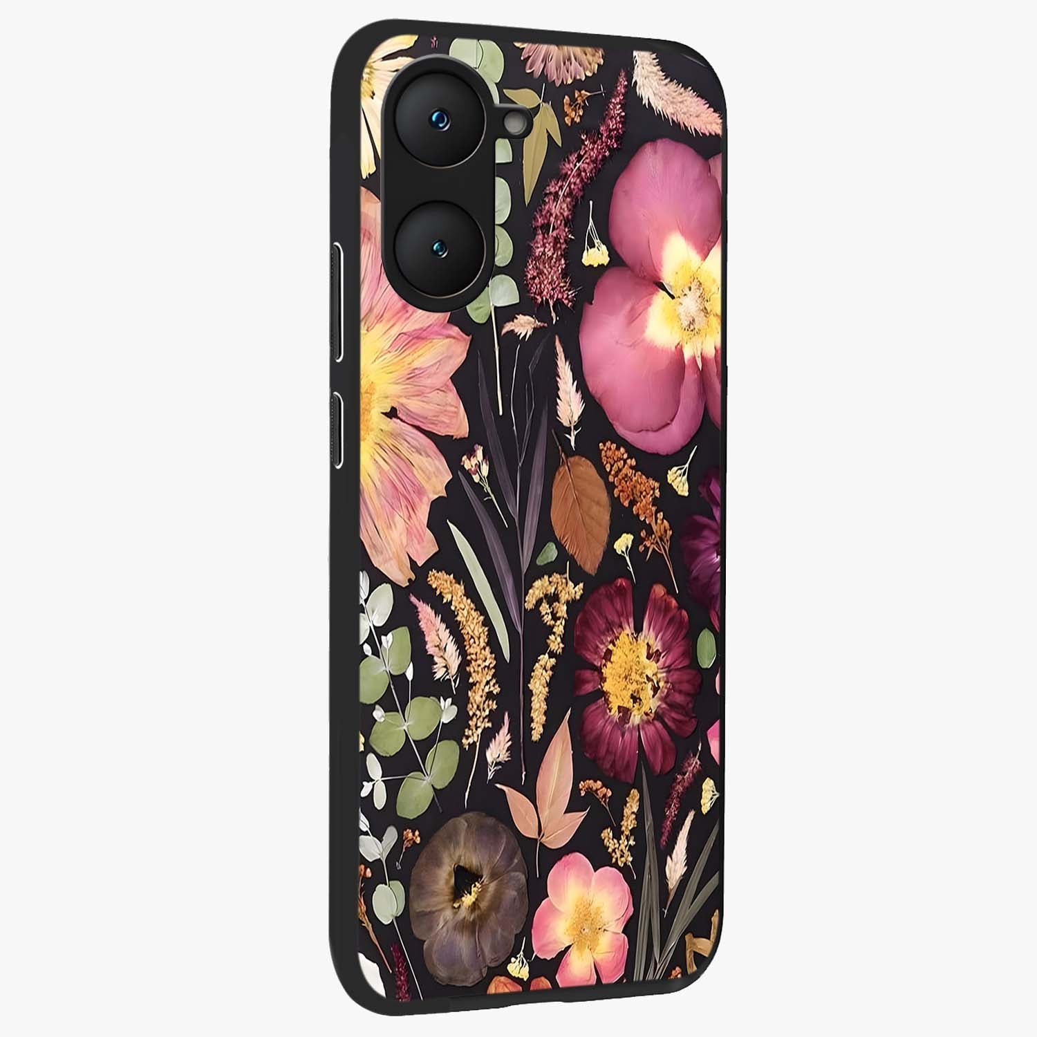 Petal Dream Tapestry Glass Case upright view showcasing detailed floral tapestry artwork with artistic nature theme.