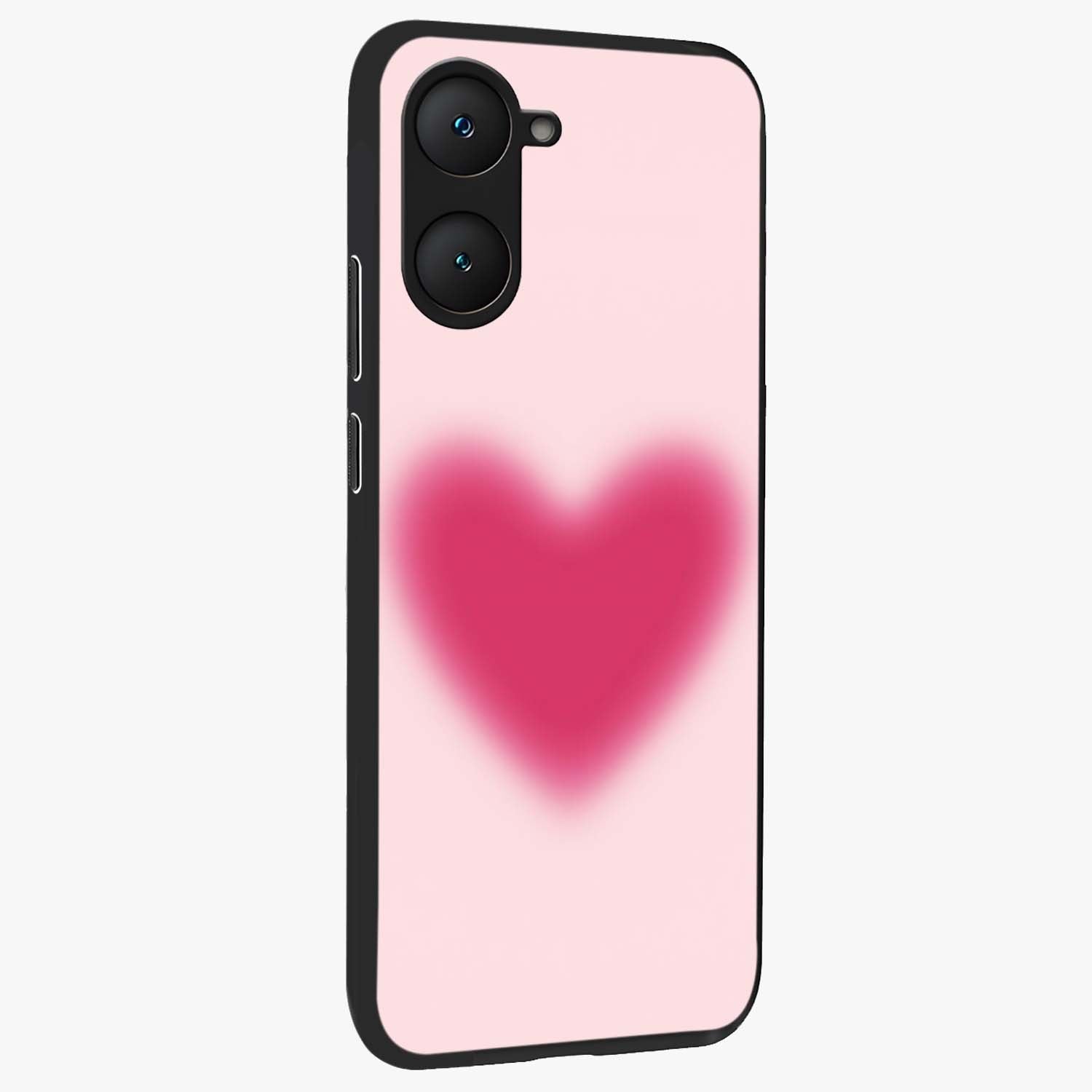 Pink Aura Heart Glass Case upright view showcasing romantic heart artwork with soft pastel theme.
