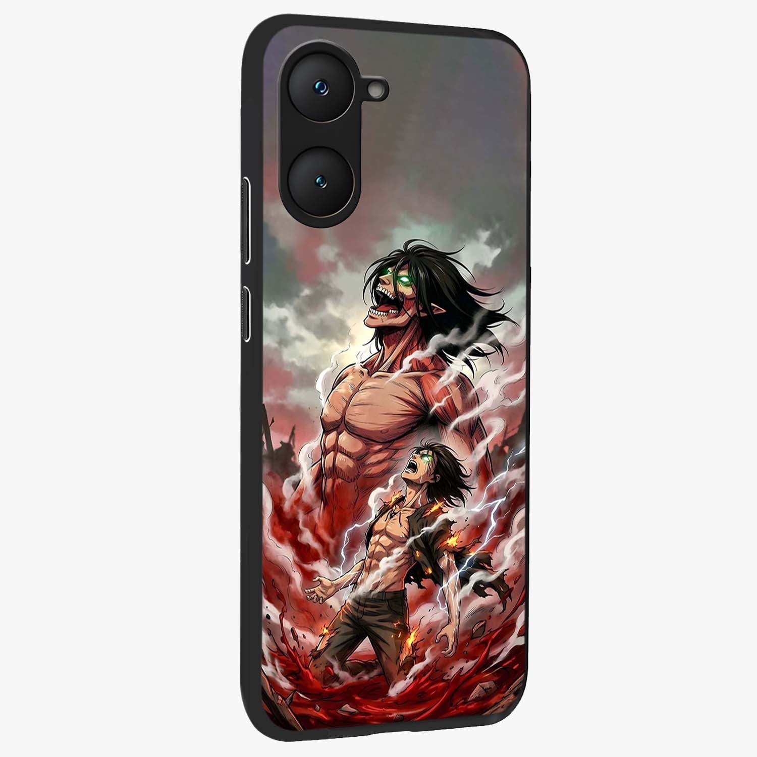 Titan Awakening Fury Glass Case upright view showcasing intense titan artwork with epic fantasy theme.