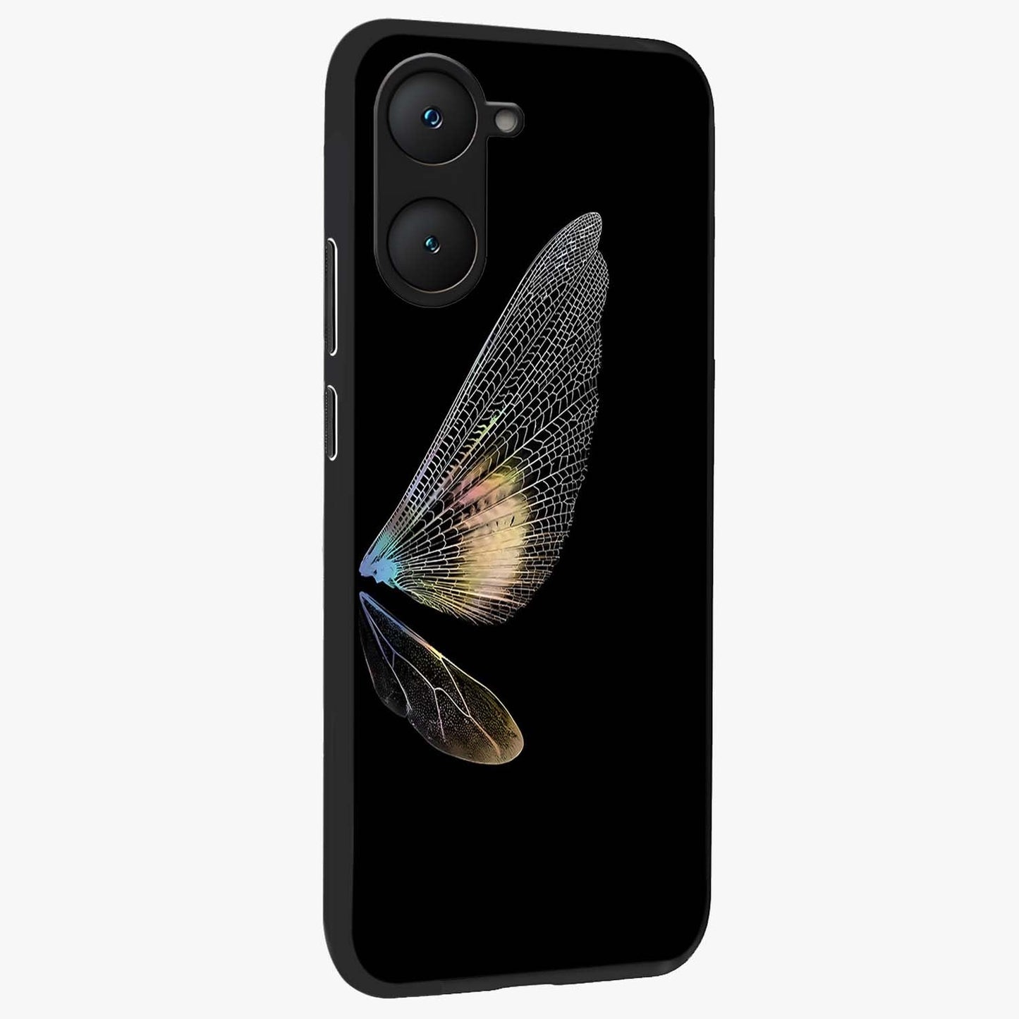 Whispers Of Wings Glass Case upright view showcasing elegant wing artwork with light airy theme.