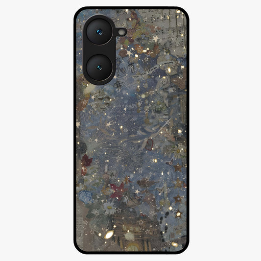 Aesthetic Astrolophia Glass Case showing flat back view with dreamy aesthetic design and glossy glass finish.