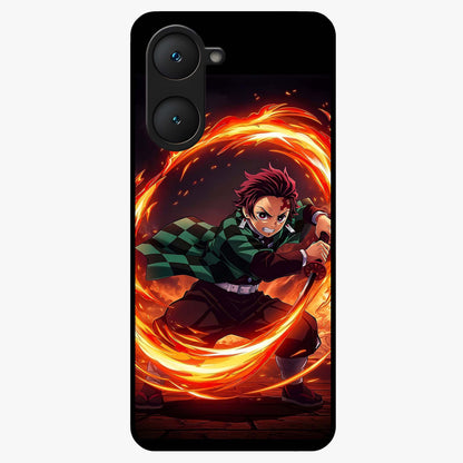 Blazing Sword Resolve Glass Case showing flat back view with fiery sword artwork and glossy glass finish.