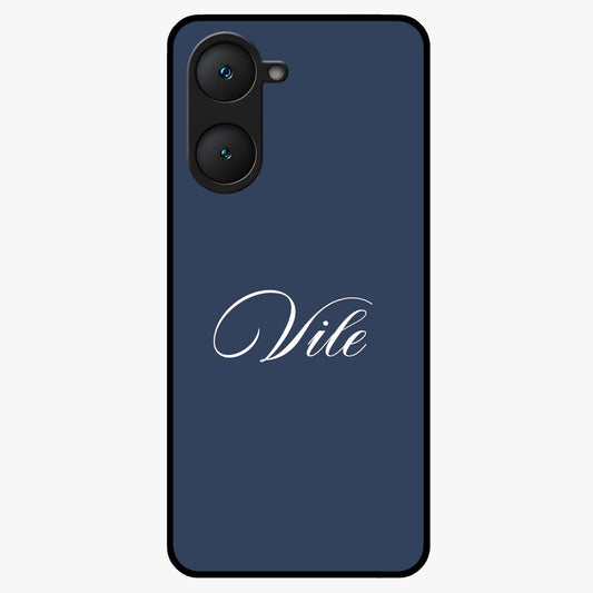 Blue Background Personalized Custom Name Glass Case showing flat back view with minimal blue background and custom name design.