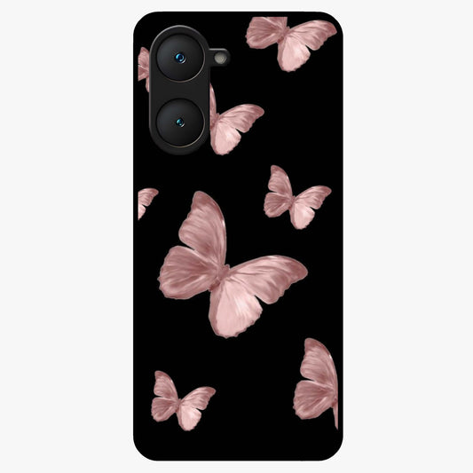 Butterfly Pattern Glass Case showing flat back view with elegant butterfly pattern artwork and glossy glass finish.