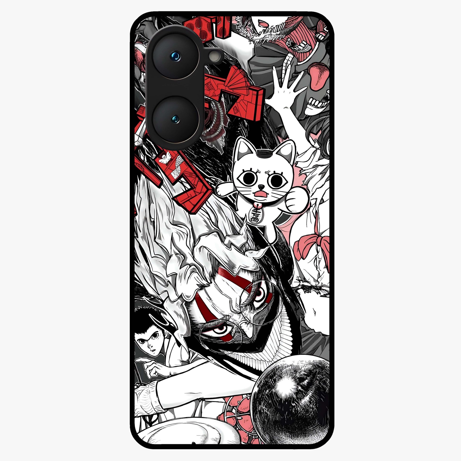 Crimson Chaos Panel Glass Case showing flat back view with bold crimson abstract artwork and glossy glass finish.