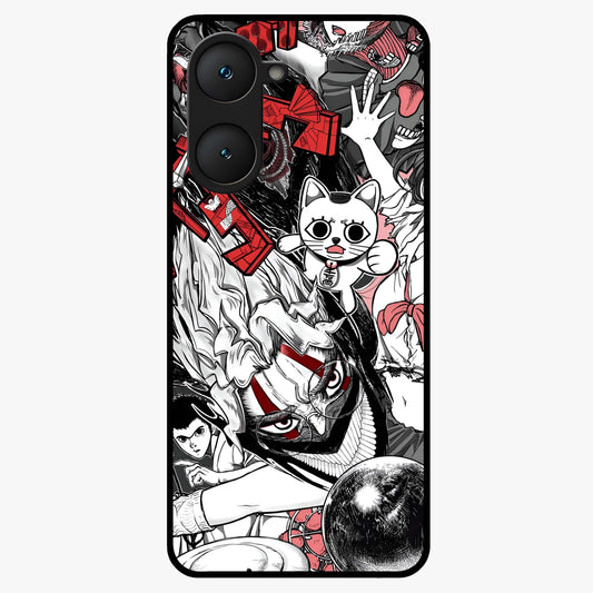 Crimson Chaos Panel Glass Case showing flat back view with bold crimson abstract artwork and glossy glass finish.