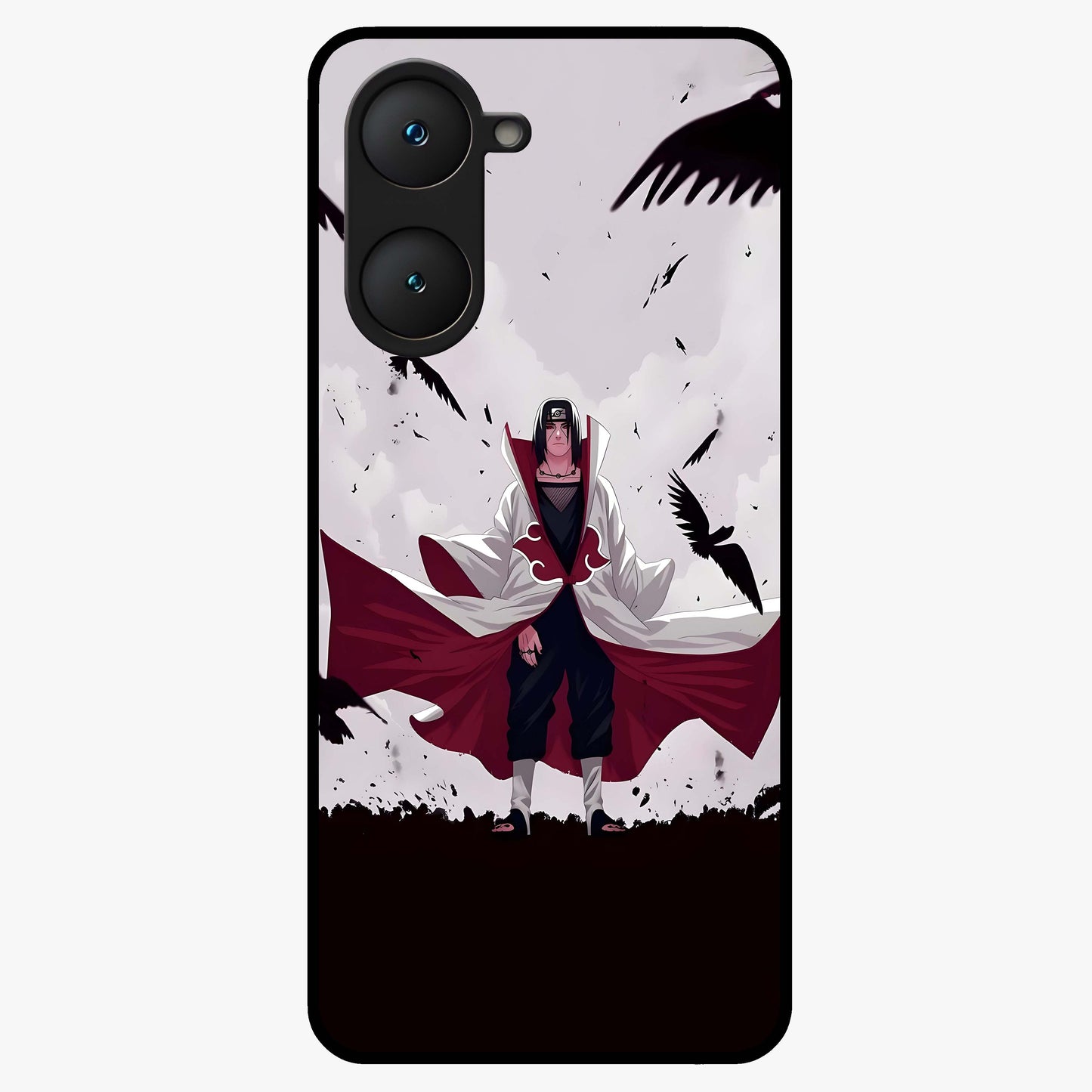 Crimson Crow Ascension Glass Case showing flat back view with mystical crow artwork and glossy glass finish.