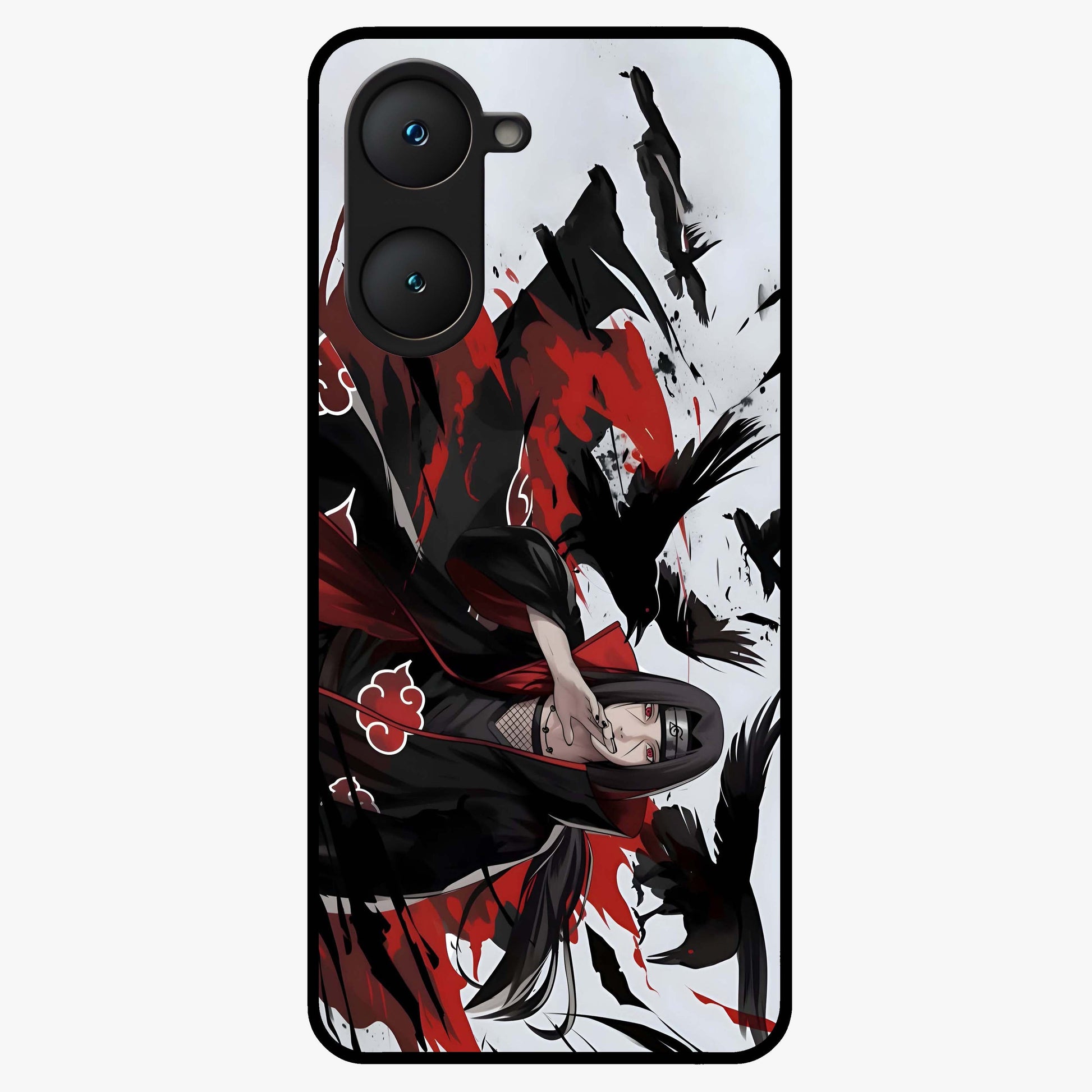 Crimson Crow Illusion Glass Case showing flat back view with artistic crow illusion artwork and glossy glass finish.