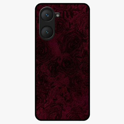 Crimson Fade Flow Glass Case showing flat back view with flowing crimson gradient artwork and glossy glass finish.