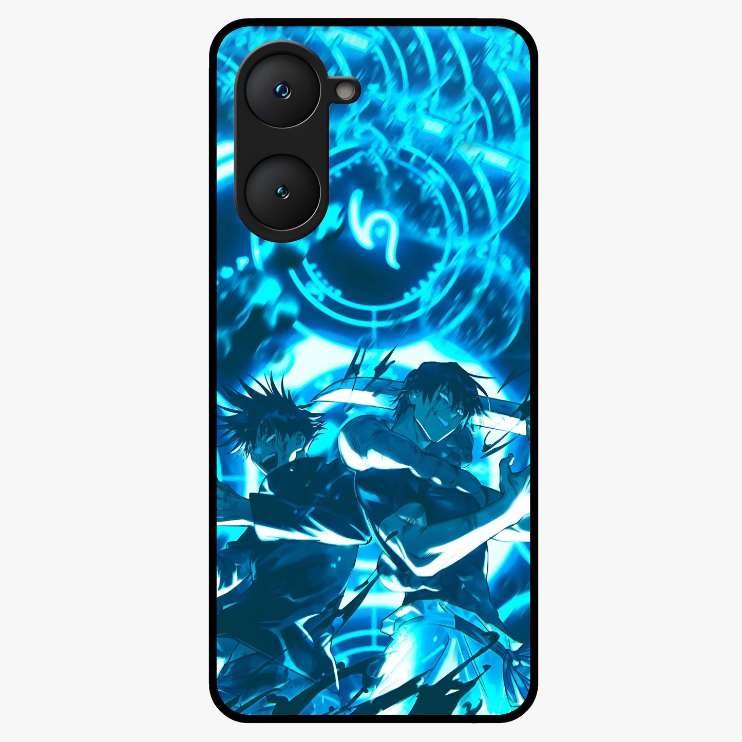 Cursed Energy Clash Glass Case showing flat back view with intense cursed energy artwork and glossy glass finish.