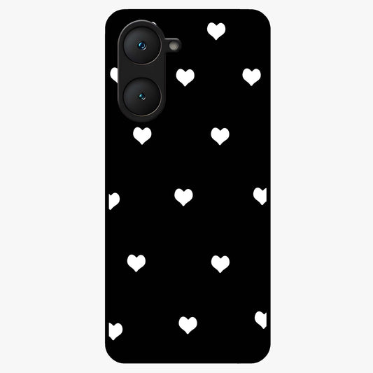Cute And Simple White Hearts Glass Case showing flat back view with minimal white heart pattern and glossy glass finish.