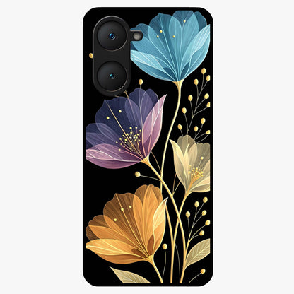Delicate Multicolor Flowers Glass Case showing flat back view with vibrant floral artwork and glossy glass finish.