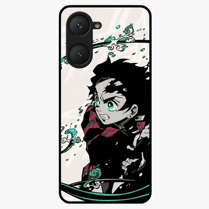 Demon Slayer Glass Case showing flat back view with bold anime inspired artwork and glossy glass finish.