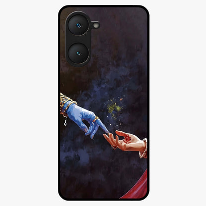 Divine Touch Eternal Glass Case showing flat back view with spiritual themed artwork and glossy glass finish.