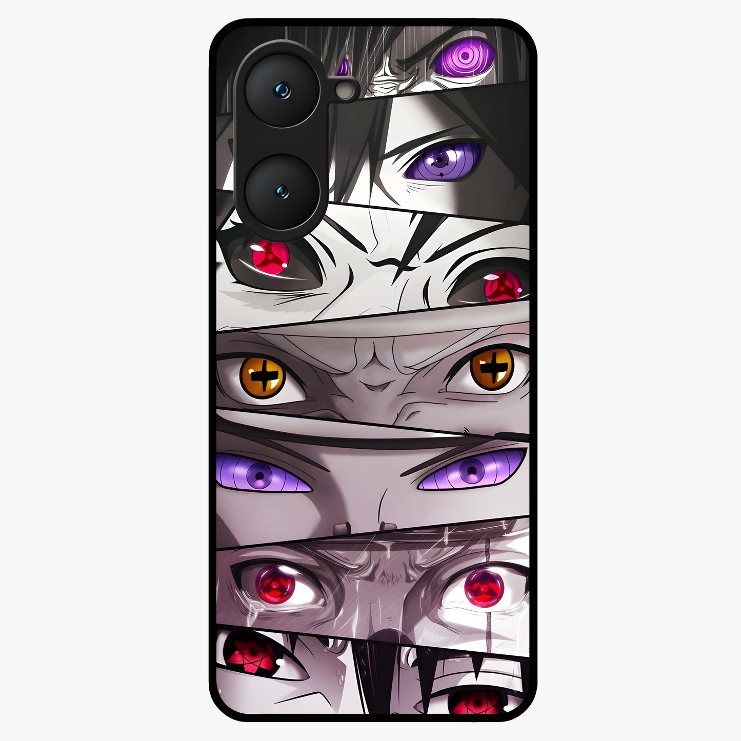 Eyes of Destiny Glass Case showing flat back view with striking eye themed artwork and glossy glass finish.