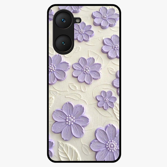 Floral Wall Art With Purple Flowers Glass Case showing flat back view with purple flower artwork and glossy glass finish.