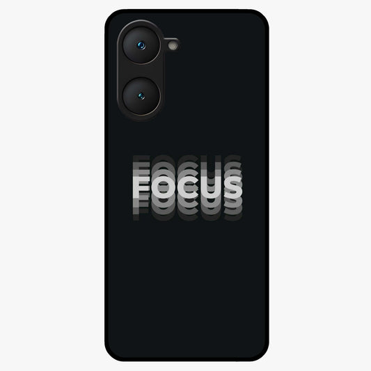 Focus Mode On Glass Case showing flat back view with bold motivational typography design and glossy glass finish.