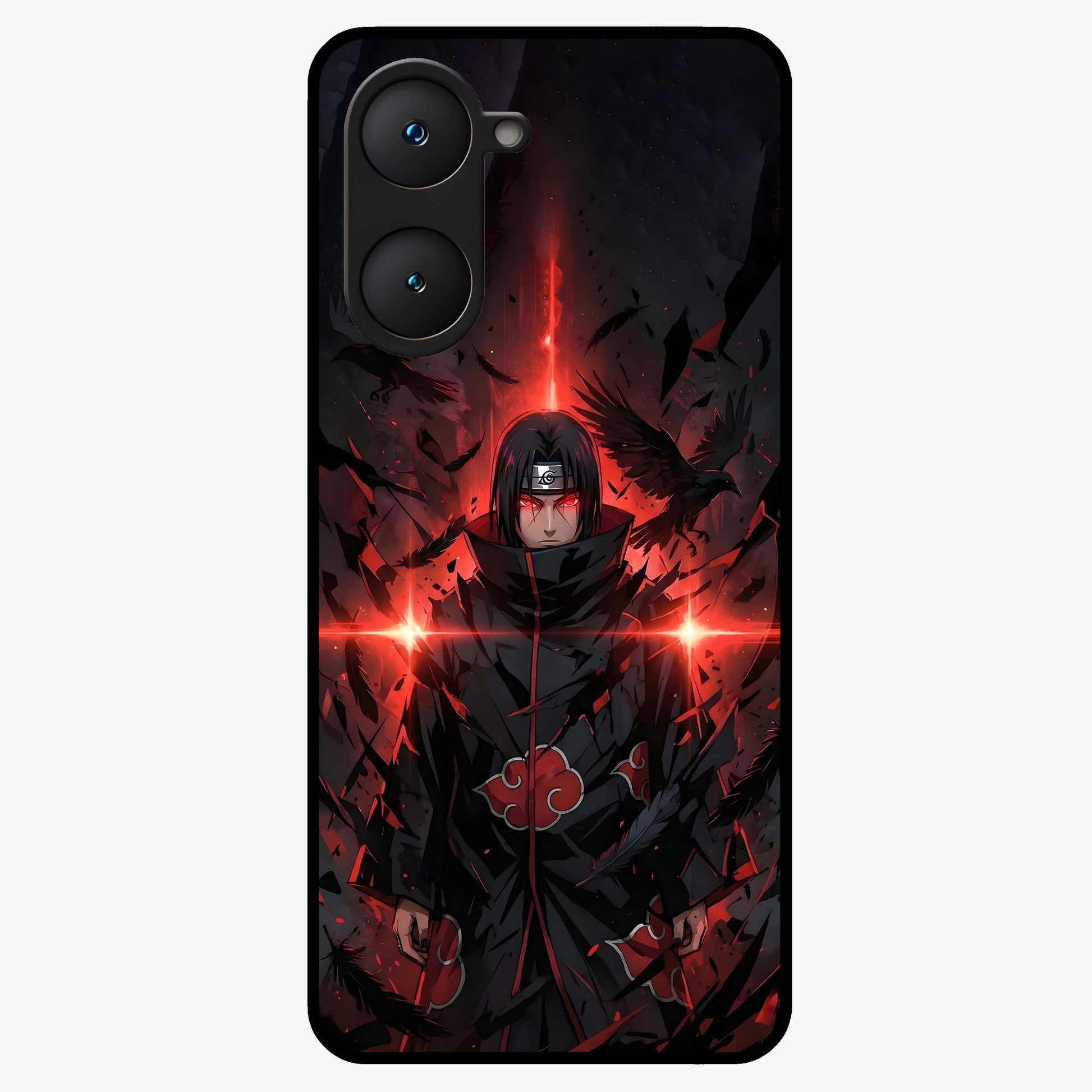 Focused Blade Discipline Glass Case showing flat back view with warrior sword themed artwork and glossy glass finish.