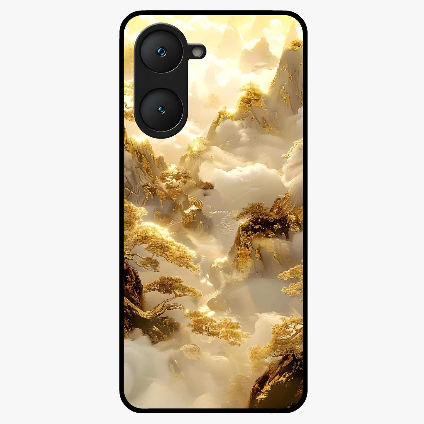 Gates Of Illumination Glass Case showing flat back view with mystical illuminated gate artwork and glossy glass finish.
