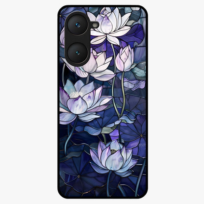 Gloss Petal Rush Glass Case showing flat back view with glossy flower petal artwork and smooth glass finish.
