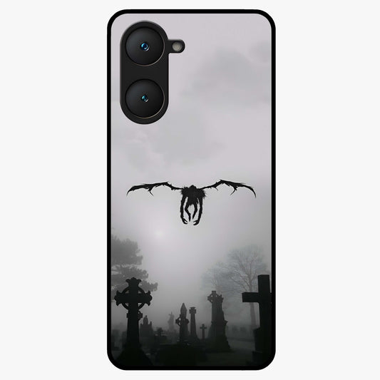 Graveyard Shadow Descent Glass Case showing flat back view with dark graveyard themed artwork and glossy glass finish.