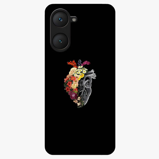 Heart With Flowers Glass Case showing flat back view with heart shaped floral artwork and glossy glass finish.