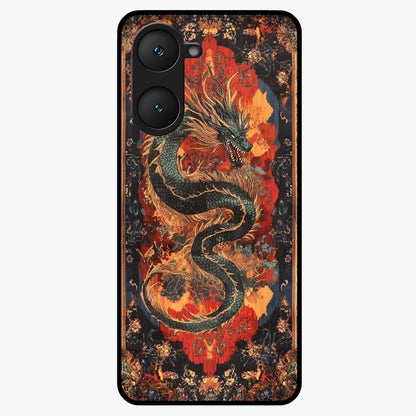 Inferno Dragon Soul Glass Case showing flat back view with fiery dragon artwork and glossy glass finish.