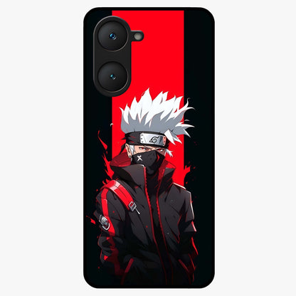 Kakashi Scarlet Shadow Glass Case showing flat back view with powerful anime ninja artwork and glossy glass finish.