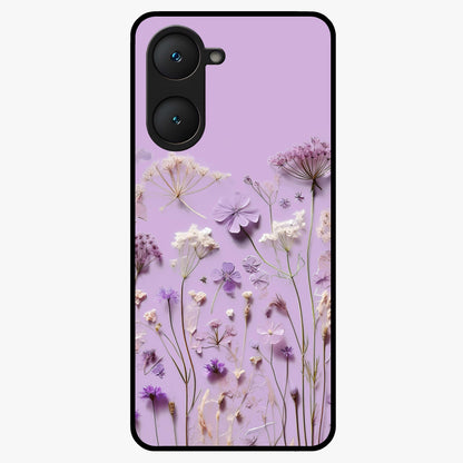 Lavender Blossom Dream Glass Case showing flat back view with soft lavender floral artwork and glossy glass finish.