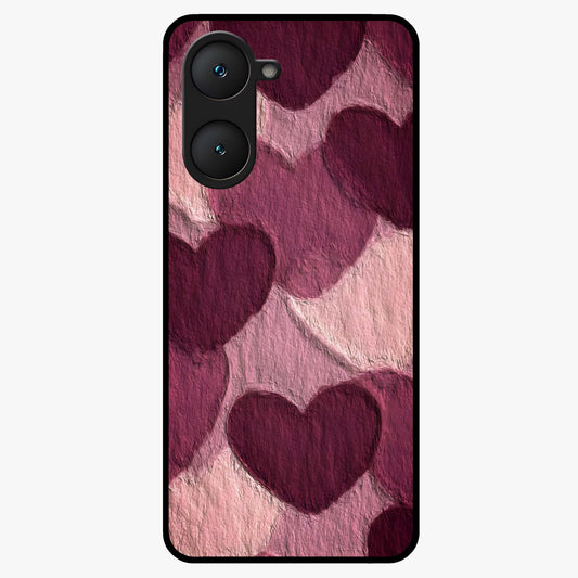 Layered Paper Hearts Glass Case showing flat back view with layered paper heart artwork and glossy glass finish.