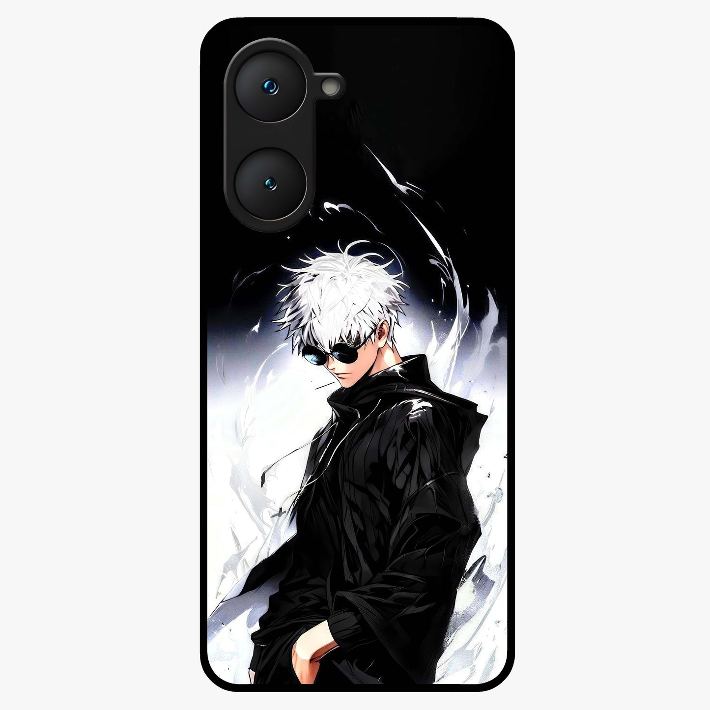 Limitless Shadow King Glass Case showing flat back view with powerful shadow warrior artwork and glossy glass finish.